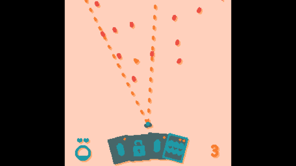 A screenshot of the game Dire Decks. Cards are displayed at the bottom of the screen and bullets are coming in from the top. The game is a good case study in the legality of cloning games.